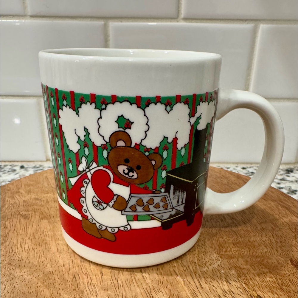Vintage 80’s Christmas Bear “Mom”  Mug‎ with Red & Green Design
